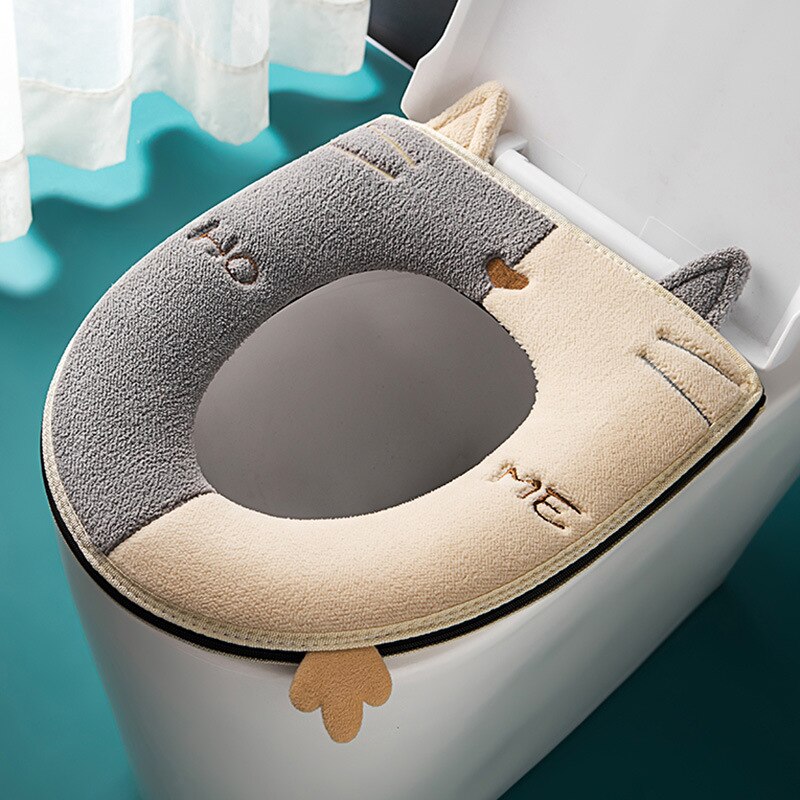 Toilet Cushion Seat Cover Has Handle Thicken Cute With Cartoon Cat Design