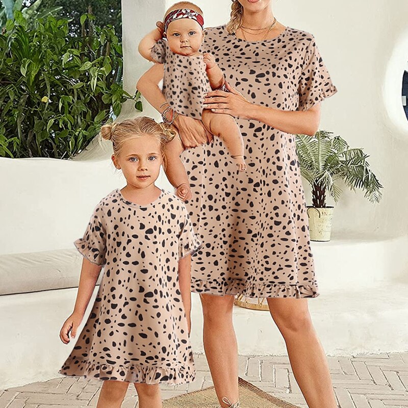 Mother Daughter  Matching Dress Leopard Pattern