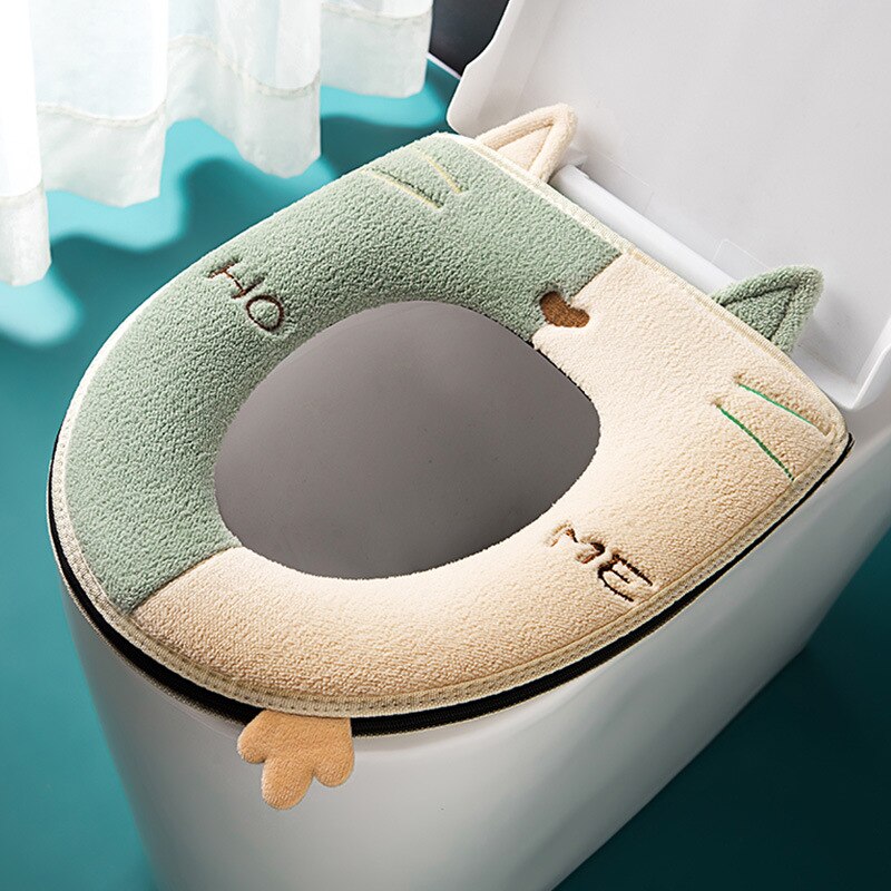 Toilet Cushion Seat Cover Has Handle Thicken Cute With Cartoon Cat Design