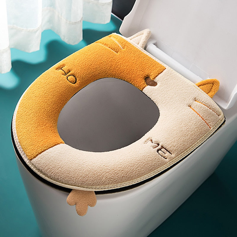 Toilet Cushion Seat Cover Has Handle Thicken Cute With Cartoon Cat Design