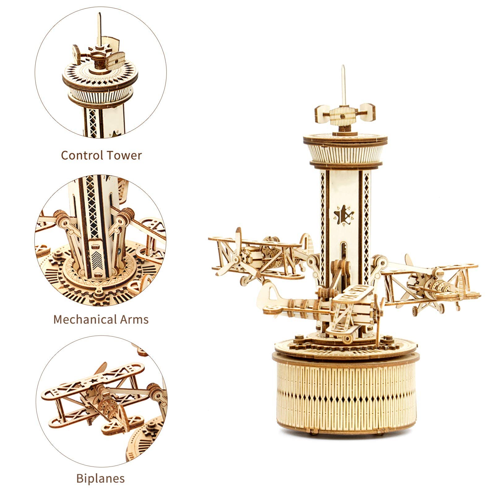 Wooden Toy | Airplane Control Tower Mechanical Music Box | Gift for Your Children