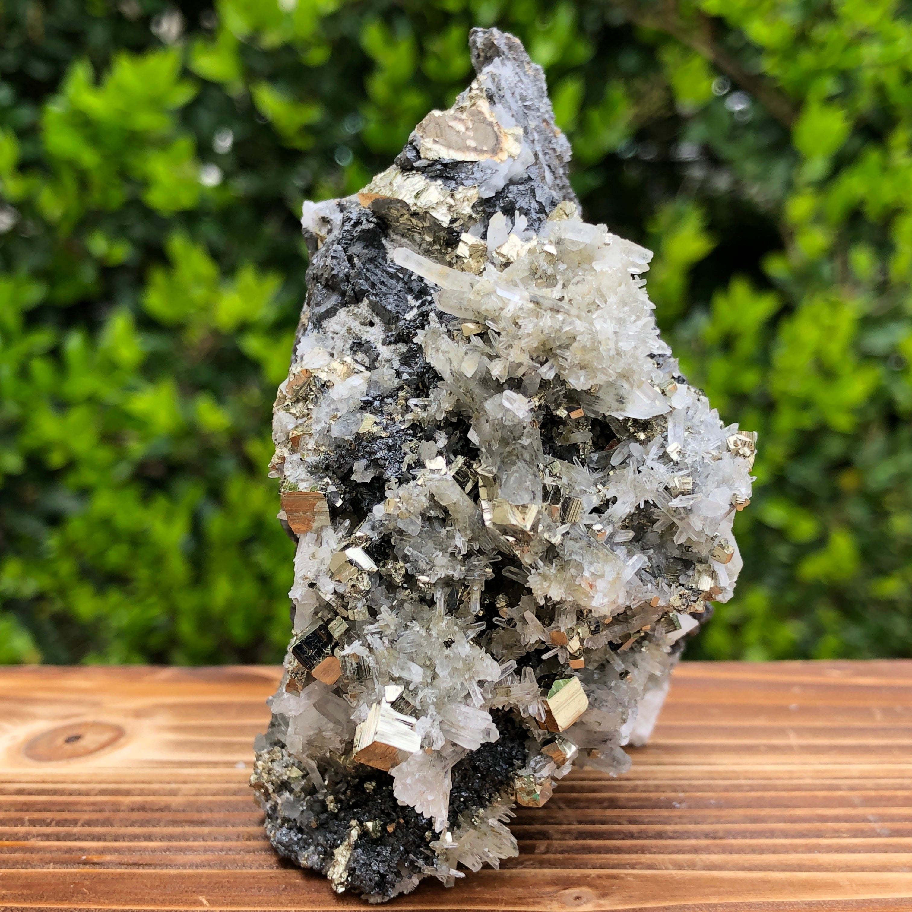 446g 9.5x5.5x6.5cm Gold  Clear Quartz Pyrite with Grey Galena from Huaron, Peru