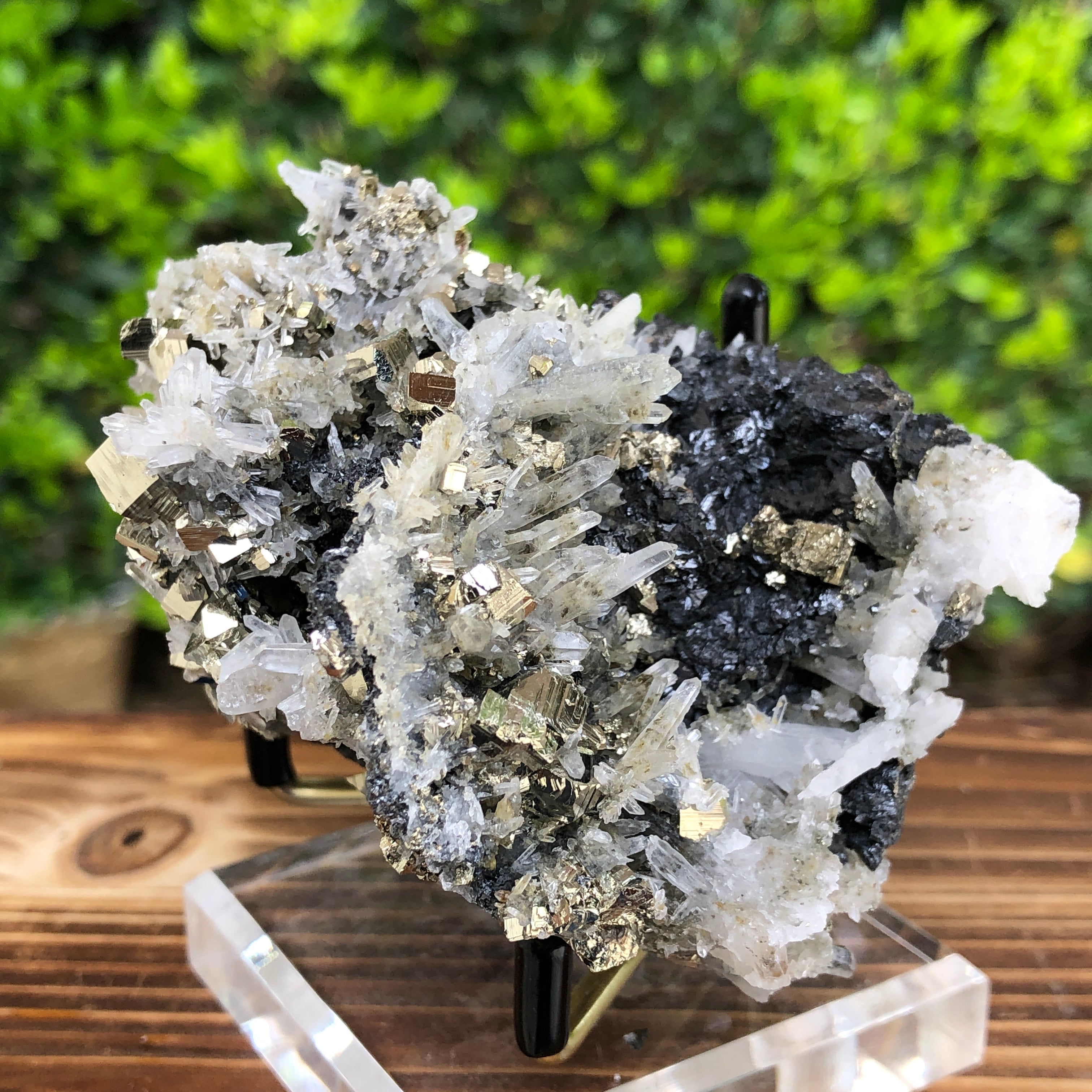 446g 9.5x5.5x6.5cm Gold  Clear Quartz Pyrite with Grey Galena from Huaron, Peru