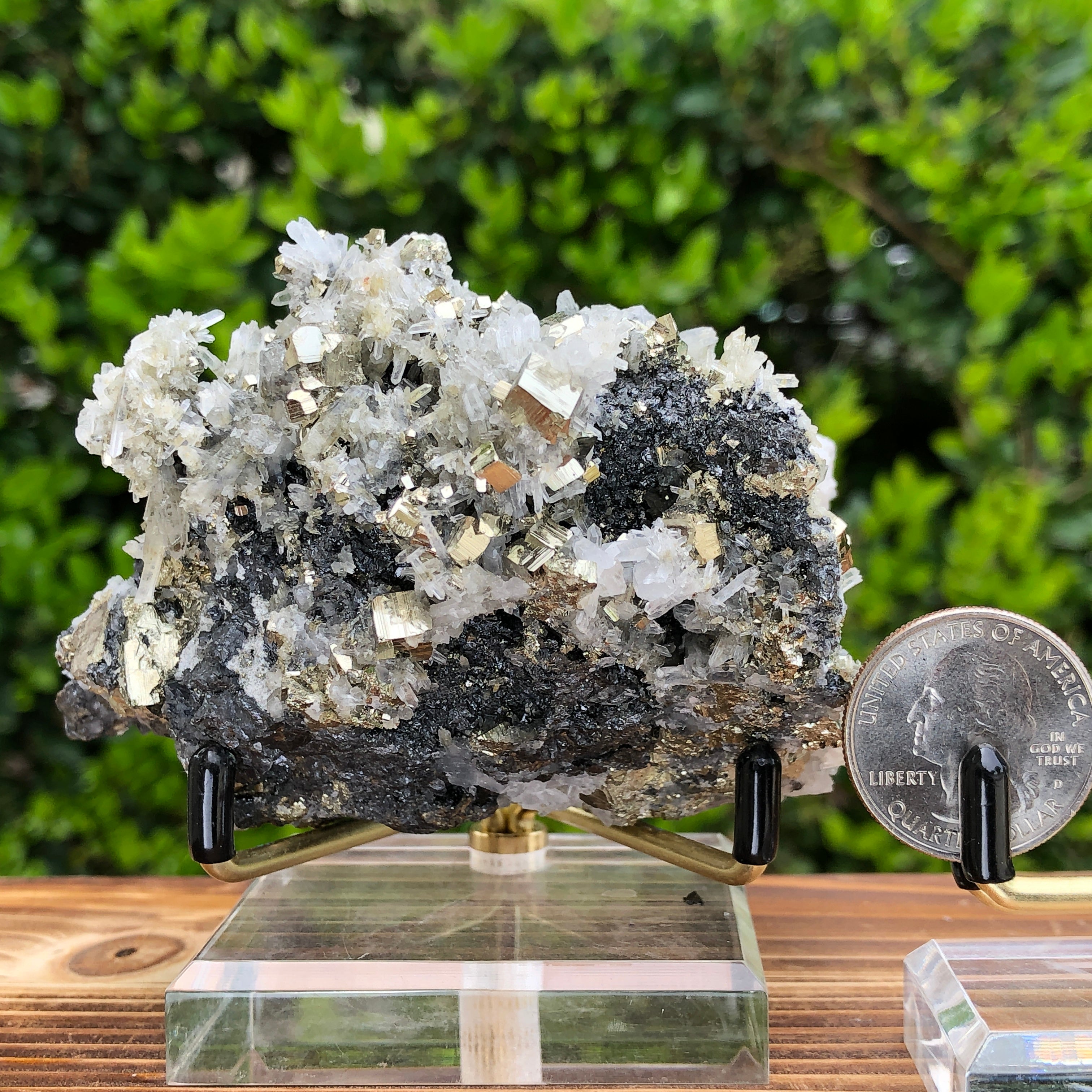 446g 9.5x5.5x6.5cm Gold  Clear Quartz Pyrite with Grey Galena from Huaron, Peru