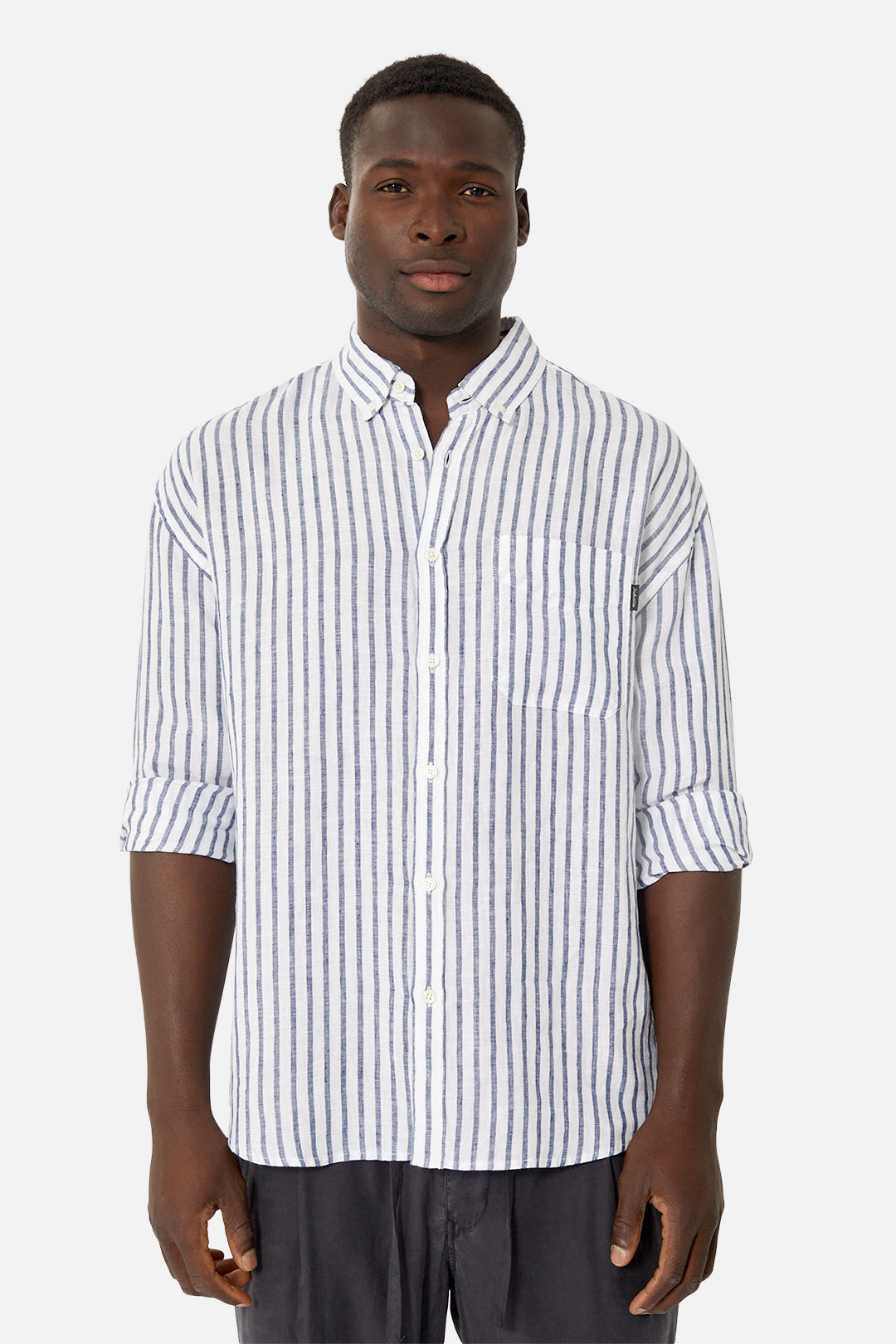 The Oversize Feliz Linen Shirt - White Navy