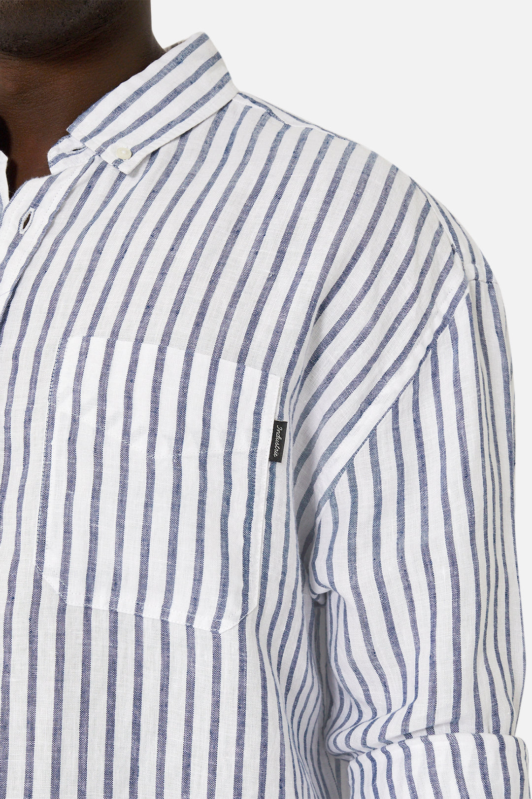 The Oversize Feliz Linen Shirt - White Navy