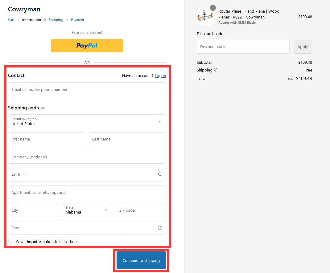 Enter the shipping details