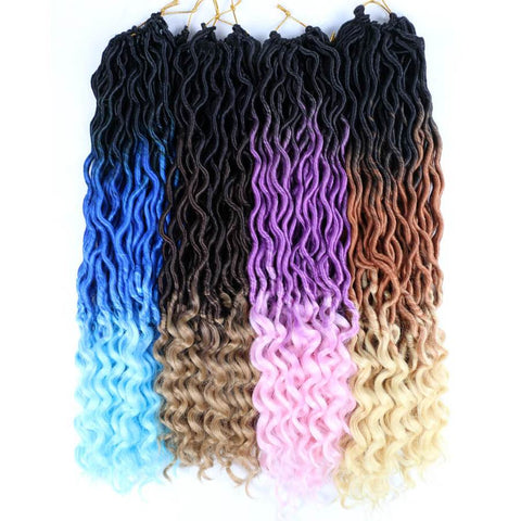 6 Packs 18 inch Curly Faux Locs Crochet Hair Deep Wave Braiding Hair With Curly Ends Ombre Color Hair Extensions Dreads Crochets