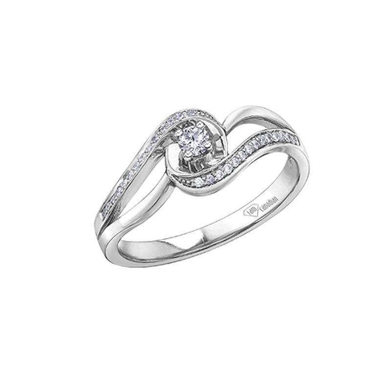 Twisted 10K White Gold Diamond Ring with 0.08 Carat Center Stone