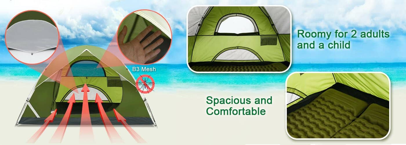 The ventilation camping tent has mesh windows and air vent