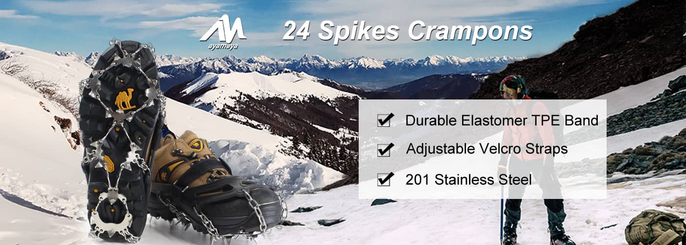 Hiking PAWACA Non-Slip Crampons for Hiking Boots 1 Pair 24 Teeth Stainless Steel Spikes Grips Traction Cleats for Walking Fishing on Ice Snow 