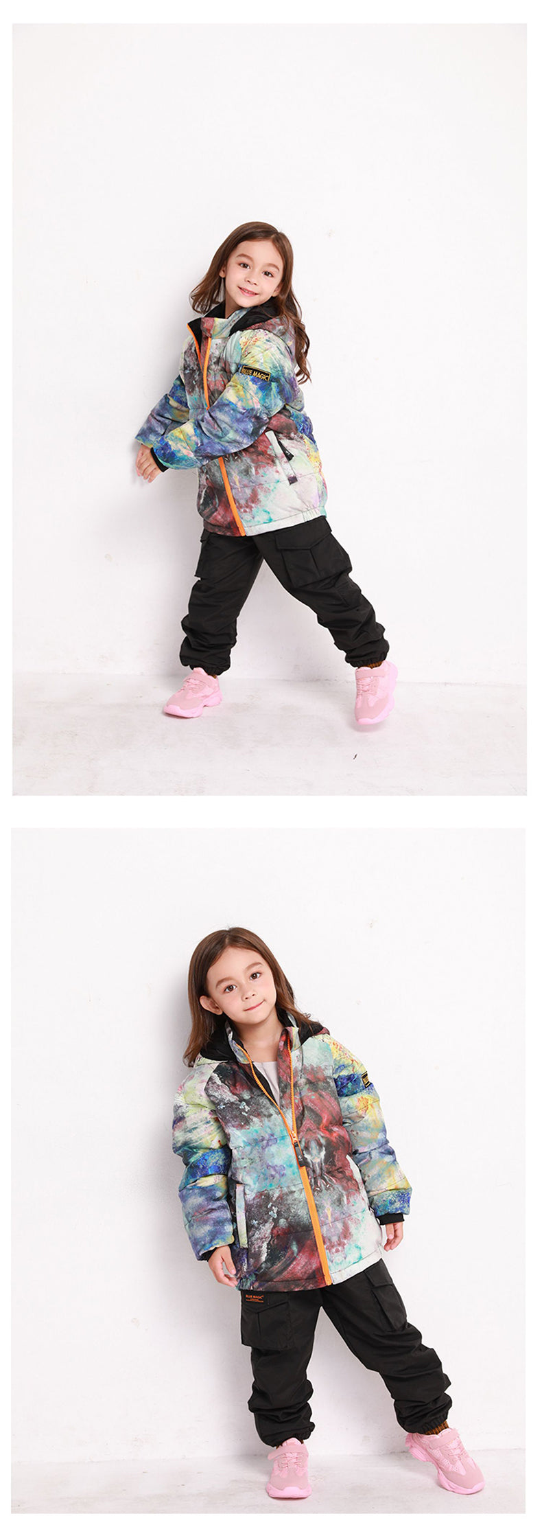 Girls Blue Magic Winter Outdoor Cheerful Pattern Waterproof Snowboard Ski Jacket