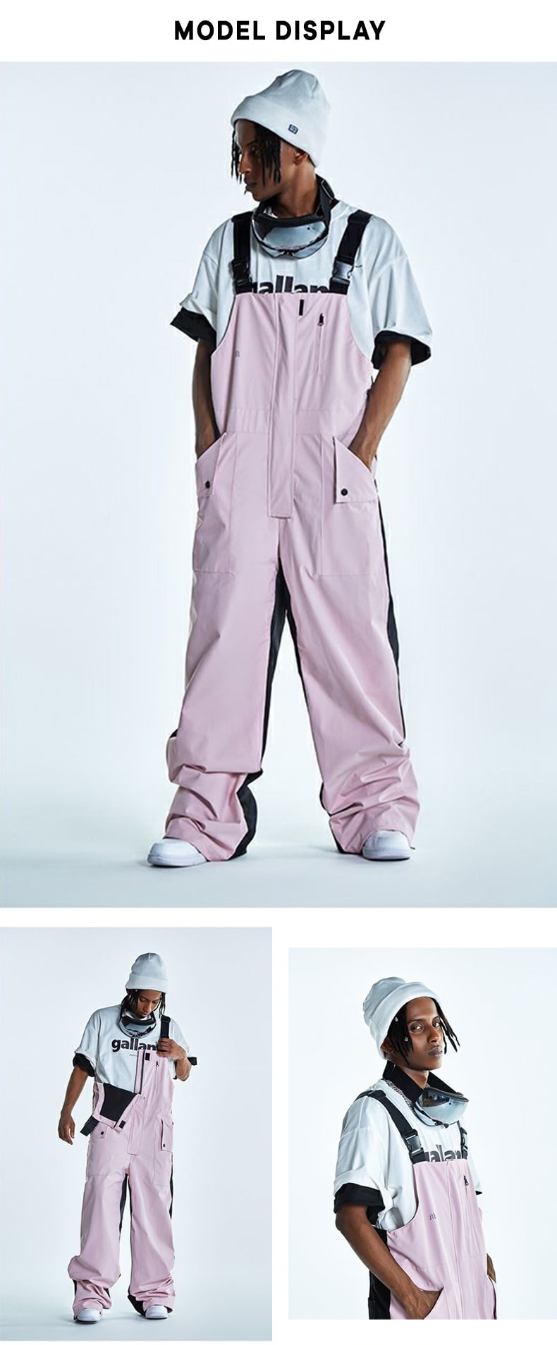 Men's RenChill Pink & Black Harmony Winter Adventure Snow Bibs