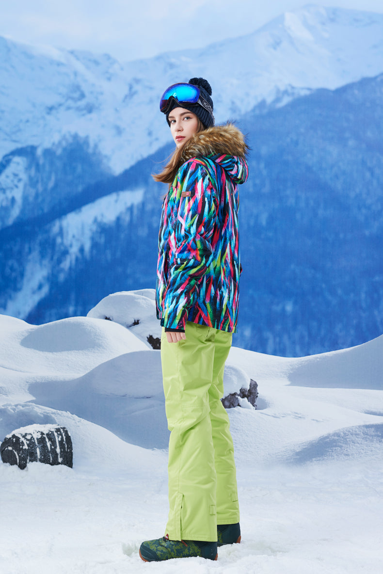 Women's Gsou Snow 15k Colorful Light Faux Fur Snowboard Jacket