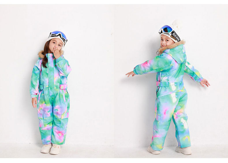 Kid's Blue Magic Waterproof Colorful One Piece Coveralls Ski Suits Winter Jumpsuits