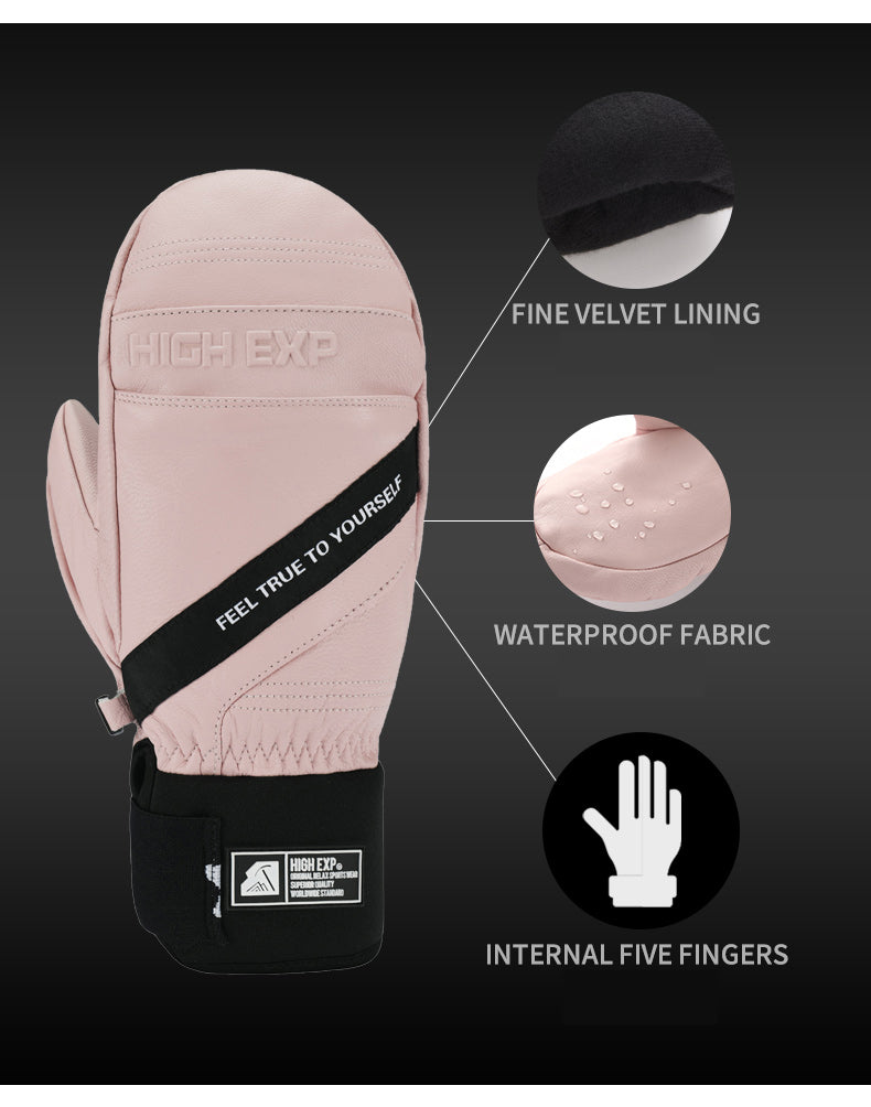 Womens Unisex High Experience Volta Leather Snow Mittens Ski Gloves