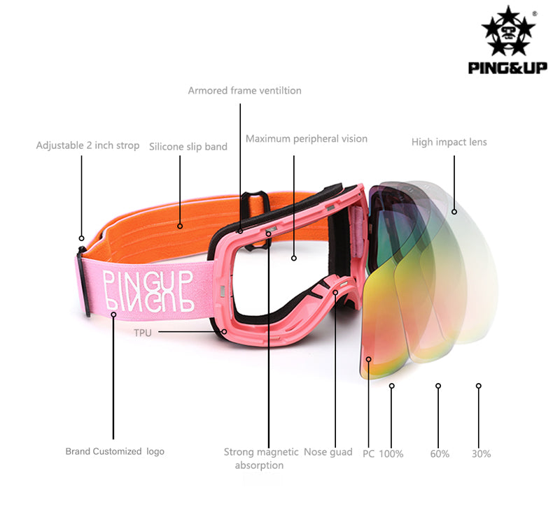 Womens & Mens Unisex PINGUP Snow Goggles