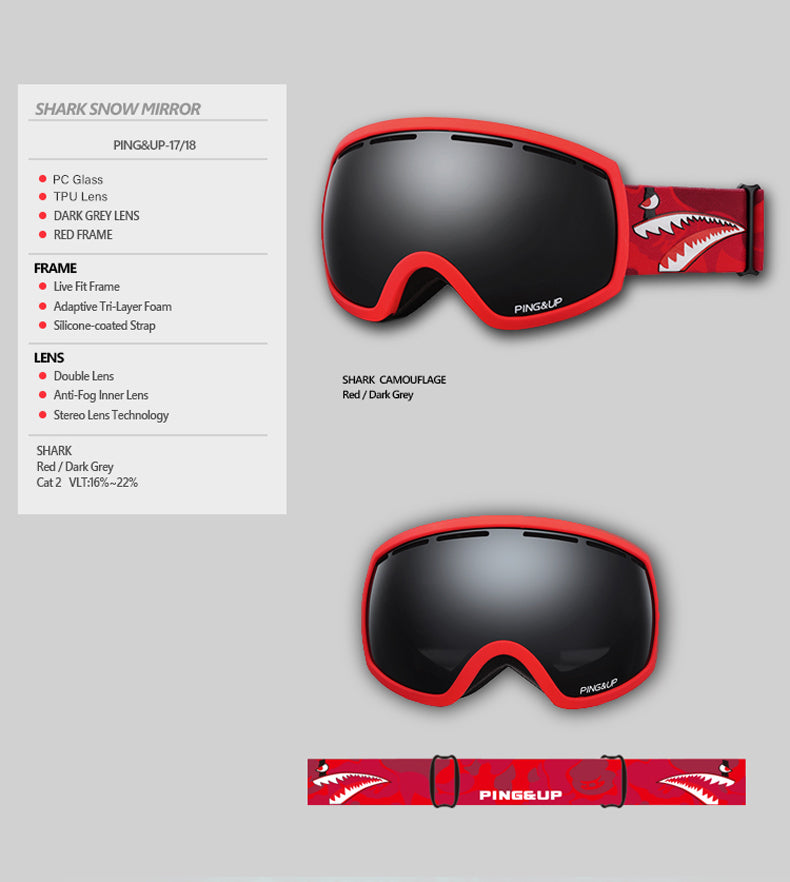 Women & Men Unisex PINGUP Shark Snow Goggles