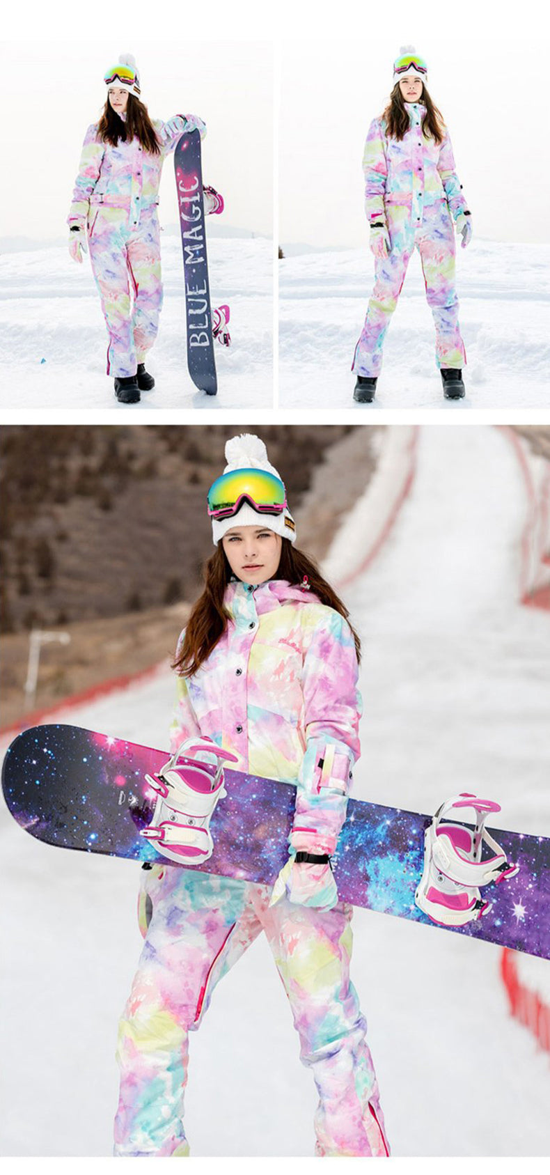 Women's Blue Magic Hyper Slope Star One Piece Ski Jumpsuit Winter Snowsuits