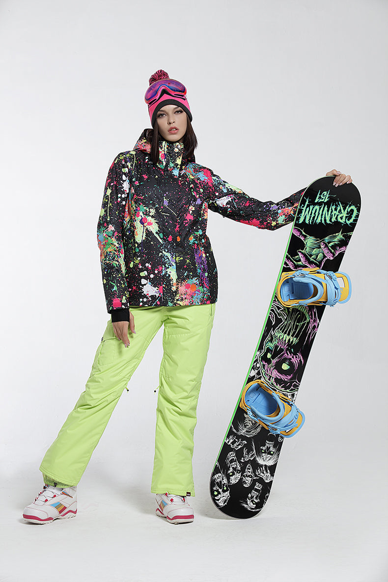 Women's Gsou Snow 10k Aspen Snowmass Winter Art Painting Snowboard Jacket