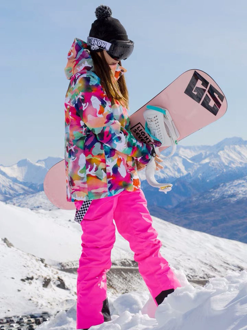 Women's Gsou Snow 10k California Camo Pink Mountains Stylish Snowboard Suits