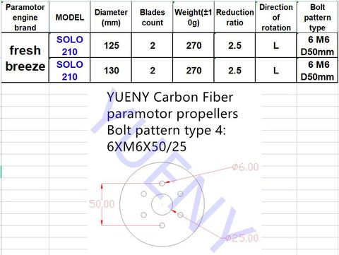 fresh breeze solo 210 paramotor propeller powered paragliding props carbon fiber YUENY-6