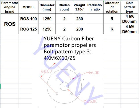 ros 125 paramotor propellers powered paragliding props carbon fiber YUENY-6