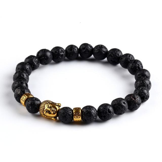 Buddha head energy volcanic stone beaded bracelet