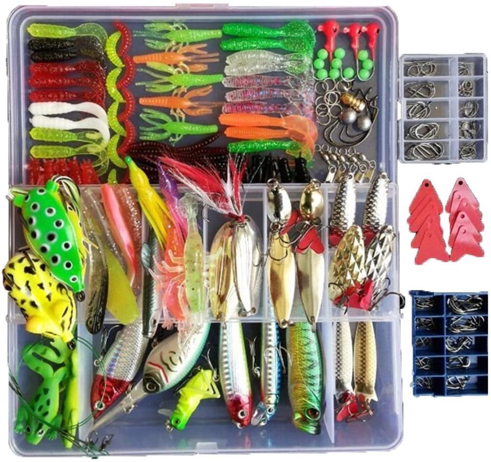 NEW 275 fishing lures, frog lures, soft, hard metal, rattle type For trout, salmon bass w Org Box