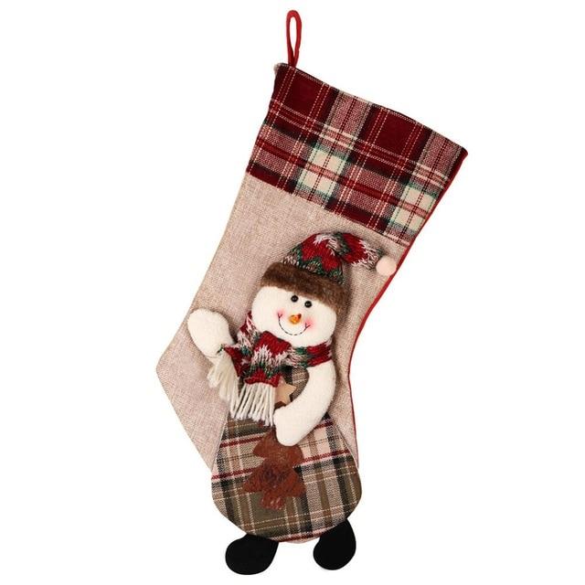 Warm Decorative Large Christmas Stocking | Santa Claus Sock Plaid Burlap Gift Holder