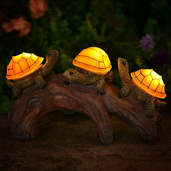 3 Turtles on a Log - Solar Lights Outdoor Garden Decor, Lawn Ornaments Solar Powered Outdoor #ns23 _mkpt