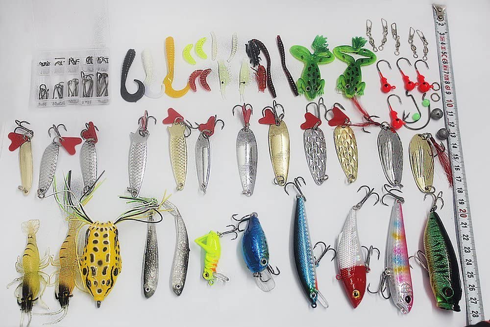 NEW 275 fishing lures, frog lures, soft, hard metal, rattle type For trout, salmon bass w Org Box