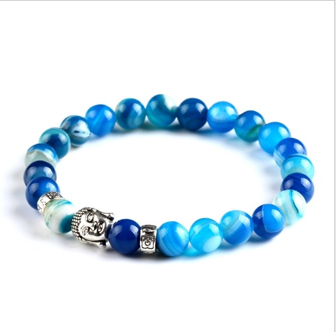 Buddha head energy volcanic stone beaded bracelet