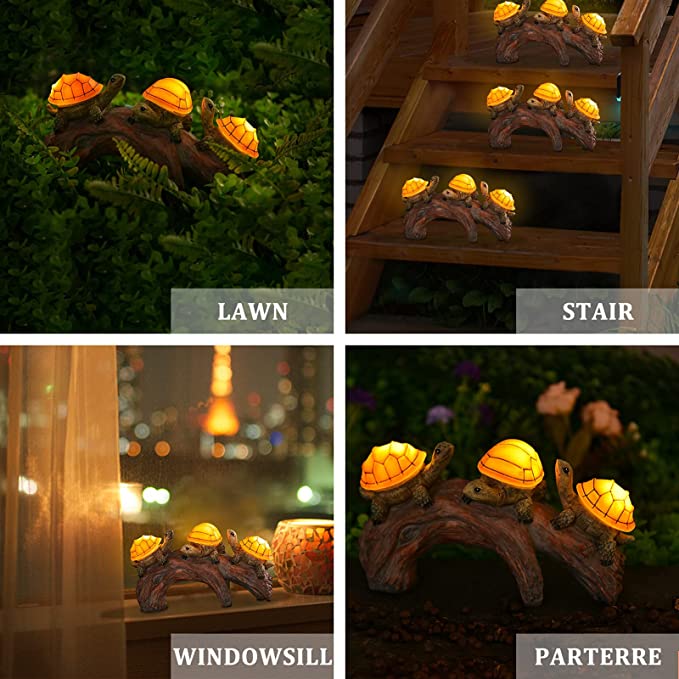 3 Turtles on a Log - Solar Lights Outdoor Garden Decor, Lawn Ornaments Solar Powered Outdoor #ns23 _mkpt