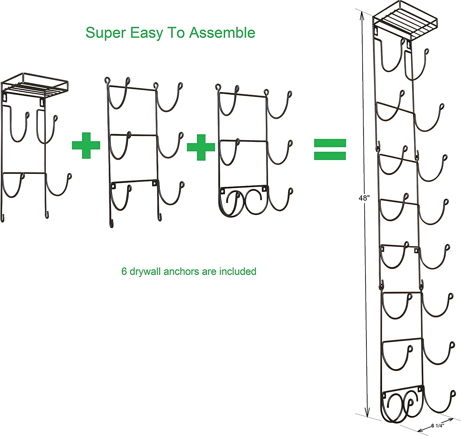 6-Tier Towel Rack Wall Mounted Metal with 6 Compartments for Bathroom Hand Towels Washcloths