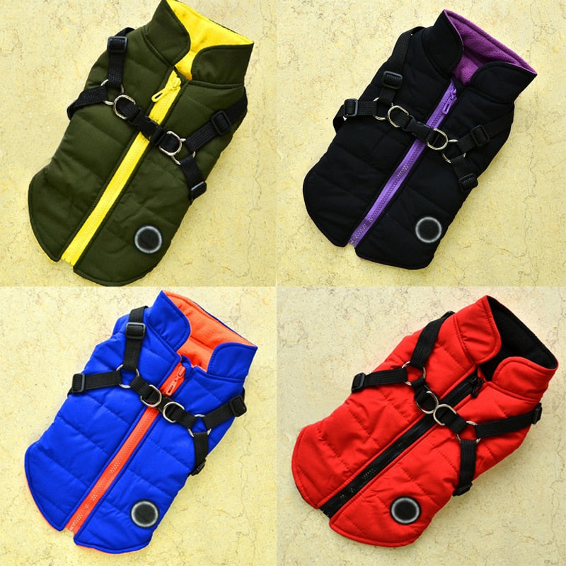 Waterproof Dog Clothes Winter Dog Coat With Harness Warm Pet Clothing Big Dog Jacket Chihuahua Labrador Bulldog Coat Costume