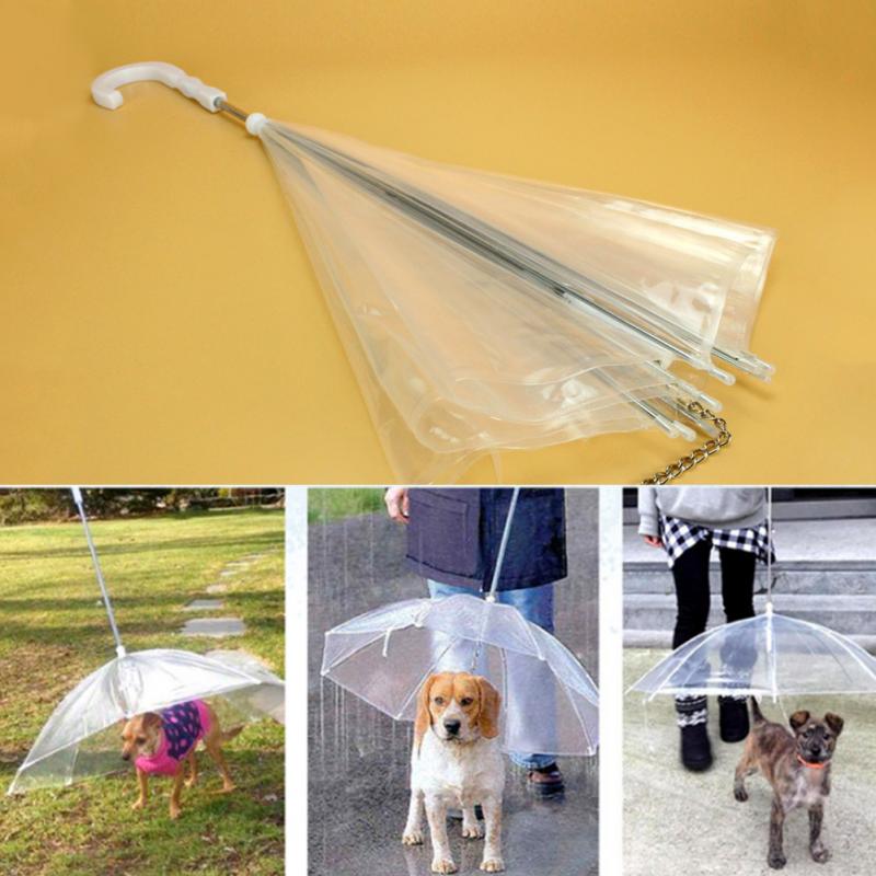 Pet Umbrella Transparent PE Small Dog Umbrella Rain Gear with Dog Leads Keeps Pet Dry Comfortable in Rain Snowing Useful