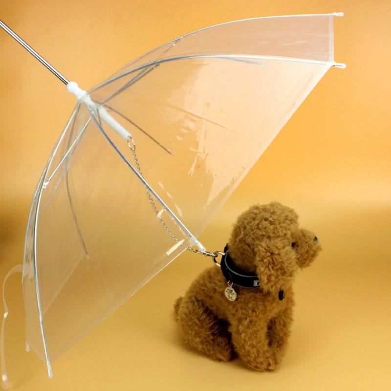 Pet Umbrella Transparent PE Small Dog Umbrella Rain Gear with Dog Leads Keeps Pet Dry Comfortable in Rain Snowing Useful