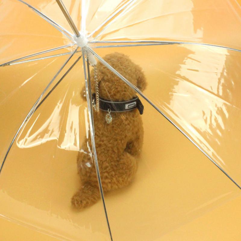 Pet Umbrella Transparent PE Small Dog Umbrella Rain Gear with Dog Leads Keeps Pet Dry Comfortable in Rain Snowing Useful