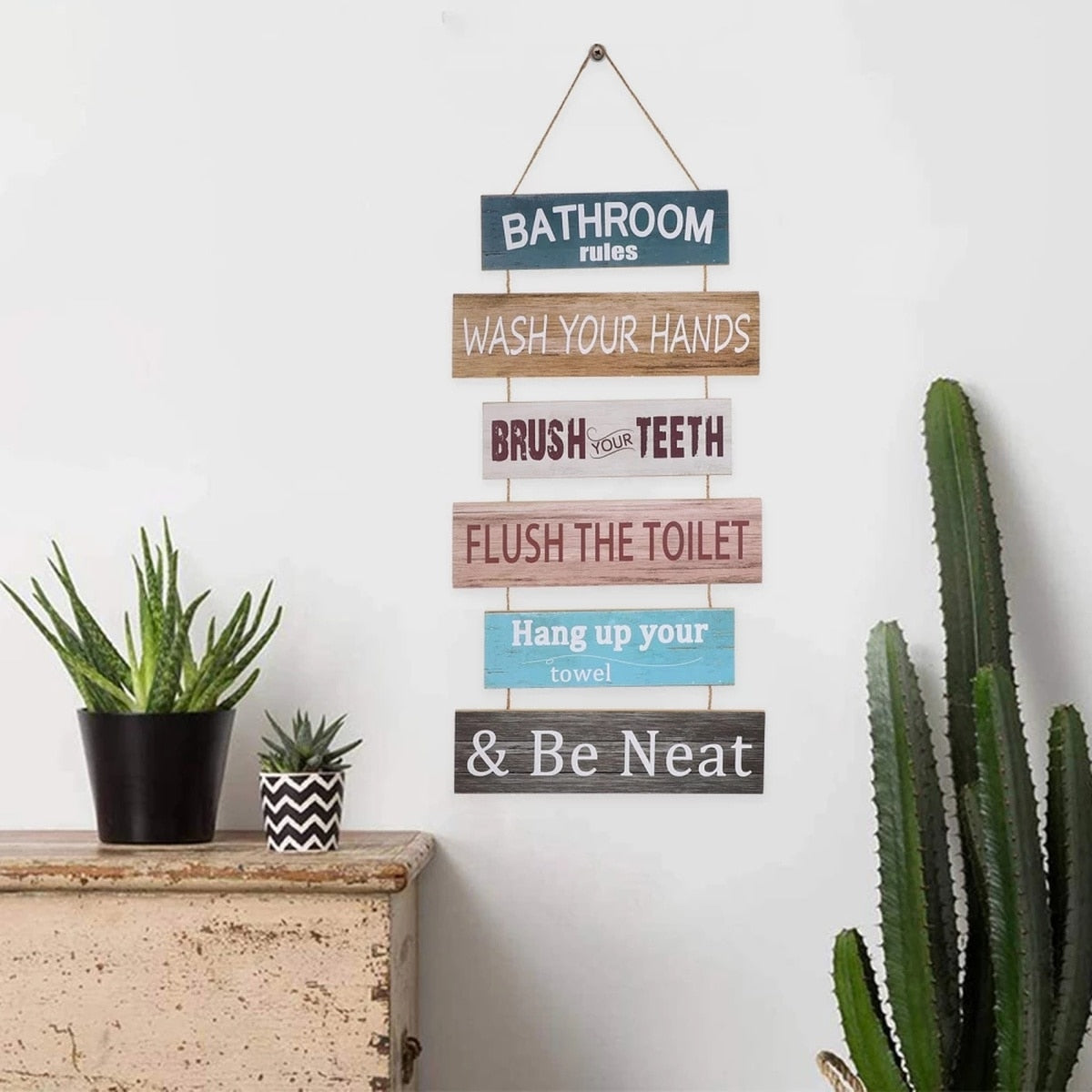 1Pcs Retro Tag Bathroom Wall Decoration Wooden Wall Hanging Sign Bathroom Rules Indoor and Outdoor Home Wooden Wall Decoration #NS54 _mkpt