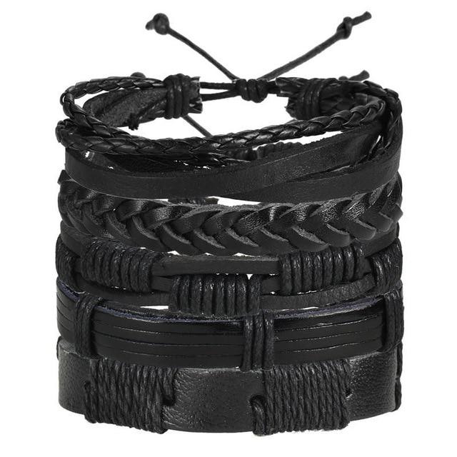 IF ME Vintage Leaf Feather Multilayer Leather Bracelet Men Fashion Braided Handmade Star Rope Wrap Bracelets & Bangles Male Gift