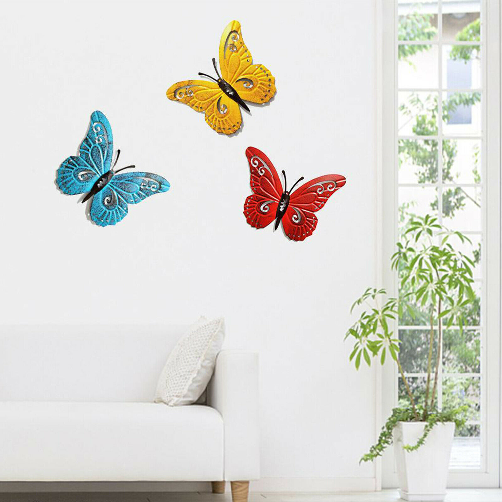 3D Metal Butterfly Wall Decor Multicolor Wall Art Indoor & Outdoor Hanging 3PCS _mkpt