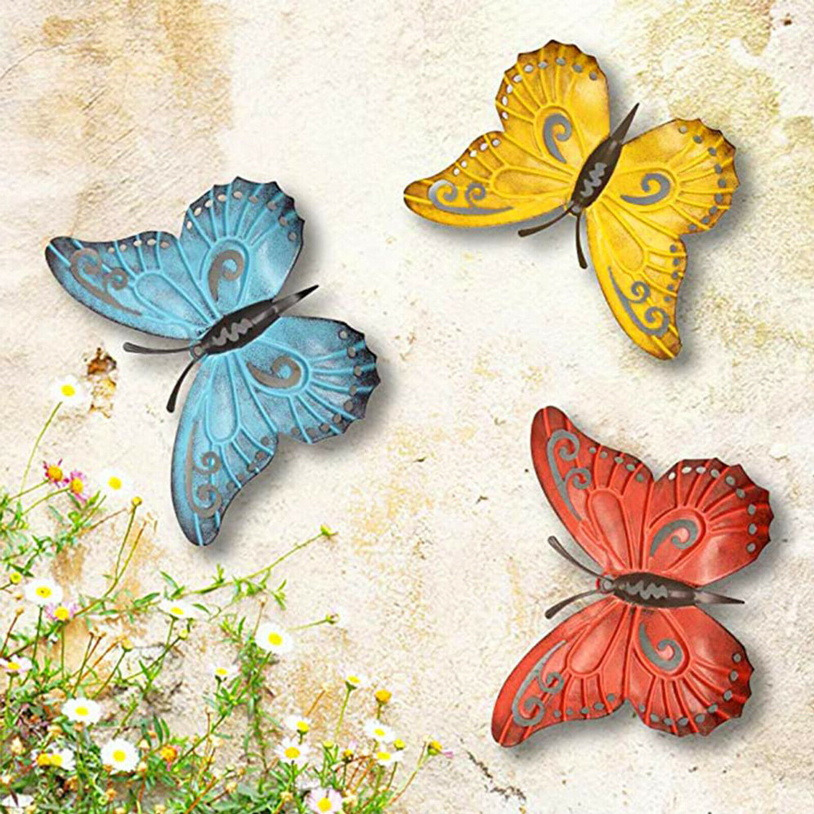 3D Metal Butterfly Wall Decor Multicolor Wall Art Indoor & Outdoor Hanging 3PCS _mkpt