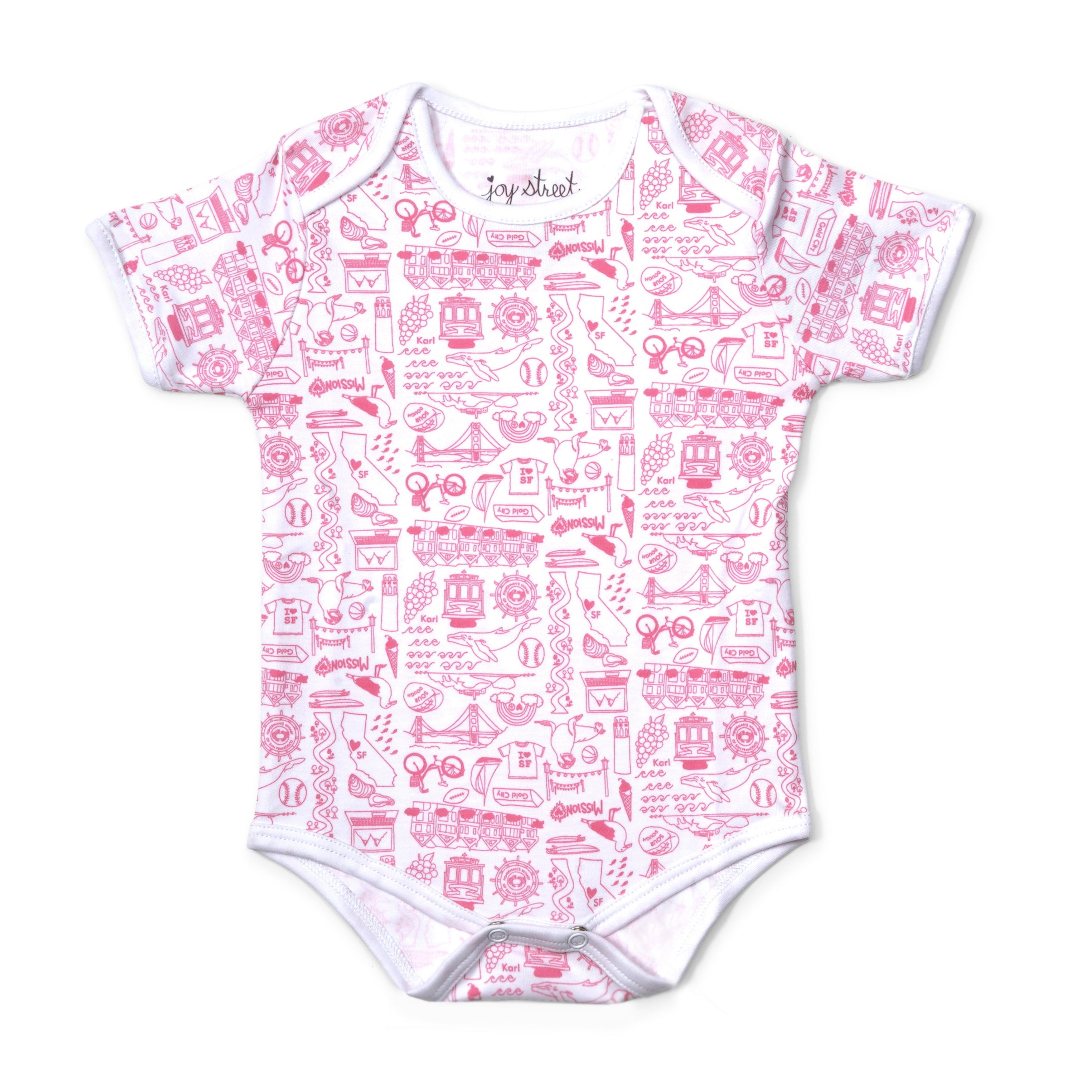 San Francisco Short Sleeve Baby Body Suit in Peony Pink