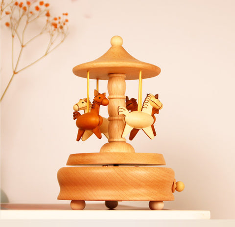 Hand made wooden carousel music box