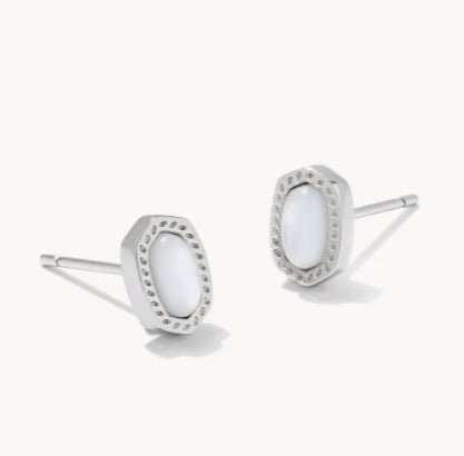 KENDRA SCOTT- Mini Ellie Silver Stud Earrings in Ivory Mother of Pearl