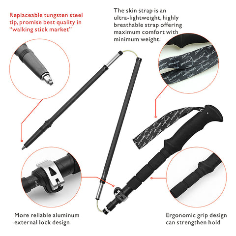 Details about   Outdoor Multifunction Trekking Poles Carbon Ultralight Anti Shock Walking Stick 