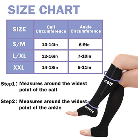 3-Pairs Copper Open-Toed Leg Stocking with Zipper（20-30mmHg） -Toeless –  ACTINPUT Compression Socks