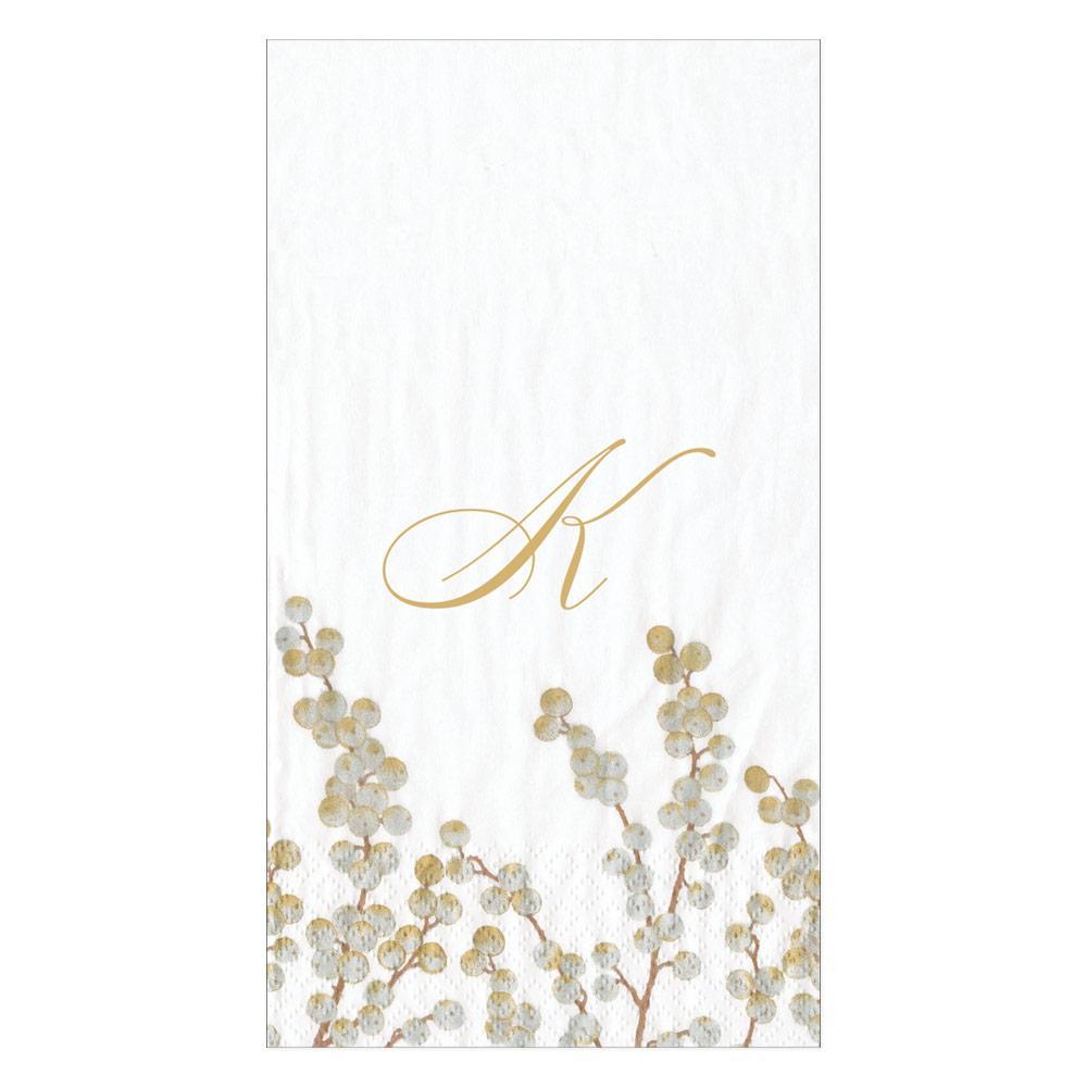 Caspari  Berry Branches Single Initial Paper Guest Towel Napkins - 15 Per Package