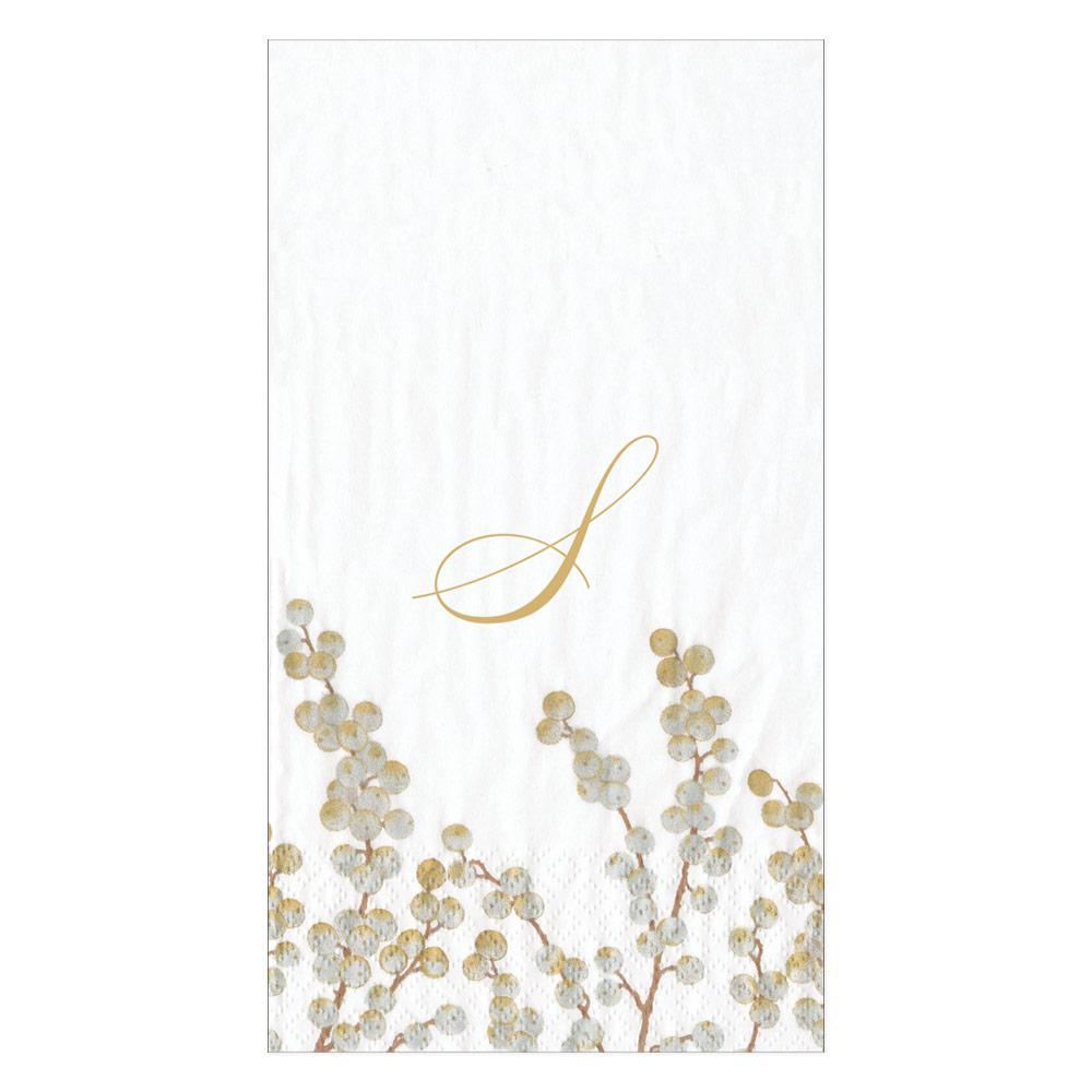 Caspari  Berry Branches Single Initial Paper Guest Towel Napkins - 15 Per Package